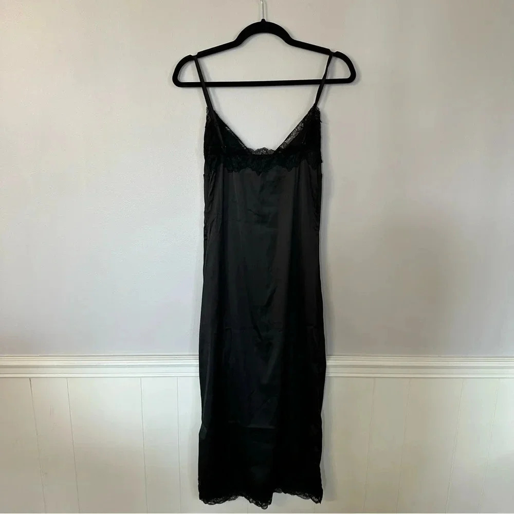 Rosedress Women's Black V-Neck Lace Satin Slip Dress With Straps Size M Nwt — image 2 of 8